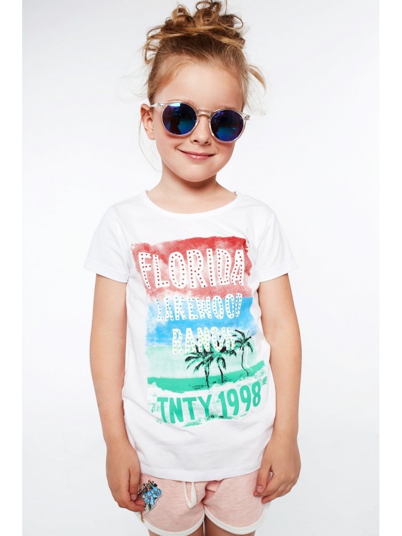 Girls\' T-shirt with print, white NDZ8104 - Online store - Boutique